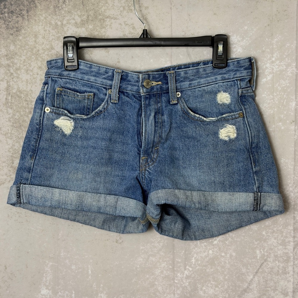 Lucky Brand Boyfriend Shorts Womens 4 27 Distressed Cuffed Denim Medium Wash